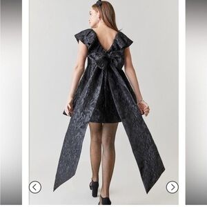 francescas nelda black oversized big jacquard bow at back mini dress small NEW